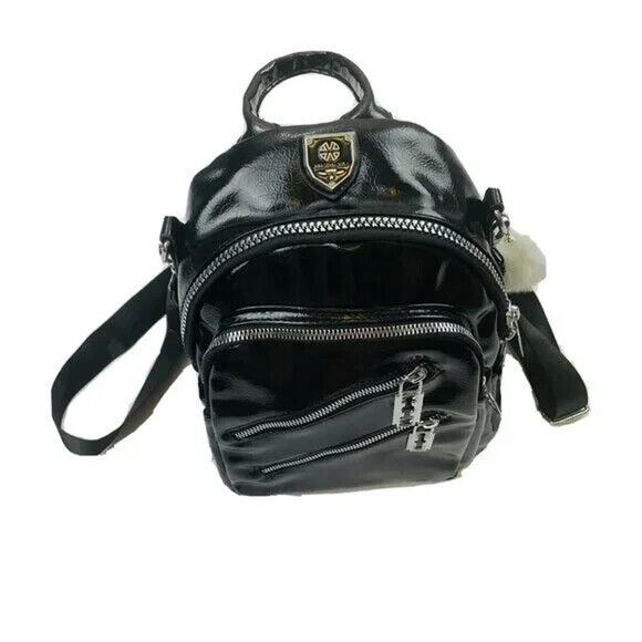 Multifunctional PU Leather Small Backpack - Black & Silver main image 11